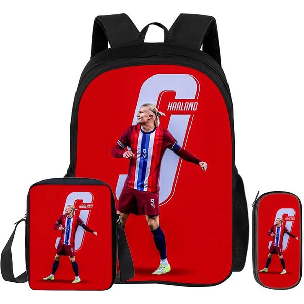 Aprender, Viajar Mochila Escolar, Estuches, Mochila Deportiva Haaland NiñOs Set De 3 Piezas Mochila Estrella De FúTbol Rucksack Regalo-image
