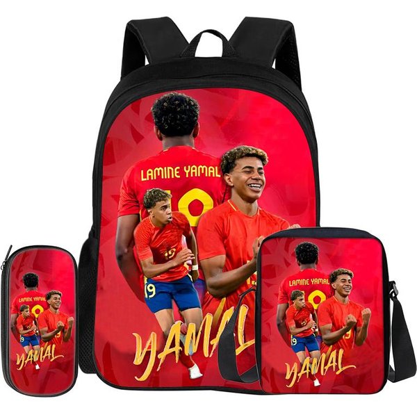 Aprende, Viaja Mochila Escolar, Estuches, Mochila Deportiva L-Lamin Yamal Set De 3 Piezas NiñOs Mochila Estrella De FúTbol Mochila Regalo-image