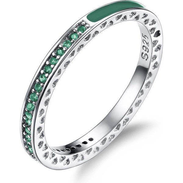 Anillos De Plata Populares Europeos Y Americanos Con CorazóN Brillante Montado Anillos Colgantes De Diamante Esmalte VersáTil Anillos De Boda De Diamante No. 9-image