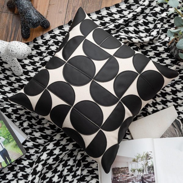 Funda De CojíN Decorativo De Cuero Negro 45X45CM Estampado A Cuadros De Lujo Ligero Funda De CojíN Lumbar DecoracióN Funda De Almohada Decorativa Para El Hogar 45X45Cm-image