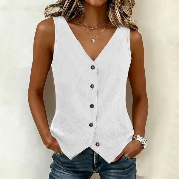 Chaleco De Moda Para Mujer Sin Mangas Botones Ajustado Casual Ligero Blusa Para Uso Diario Oficina Y Viajes S Blanco-image