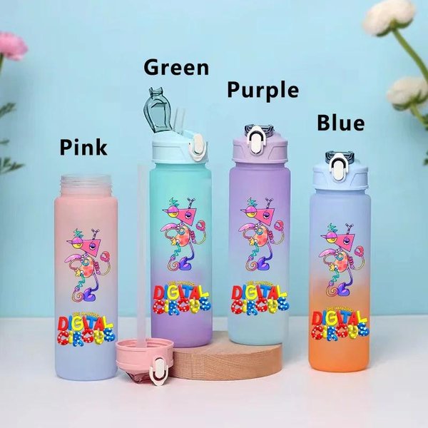 750ML Niesamowity Cyfrowy Cyrk KreskóWka DużA Pojemność Kubek Na Wodę Outdoor Szczelna Butelka Na Wodę PrzenośNy Kubek Na Wodę Ze SłOmką Pink 750ML-image