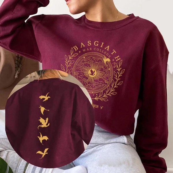 Basgiath War College 2-Stronna Bluza Fourth Wing Bluza Z Kapturem Bookish Bluza Damska Z DłUgim RęKawem Swetry MiłOśNik KsiążEk Bluzy Z Kapturem Top XL Burgund-image