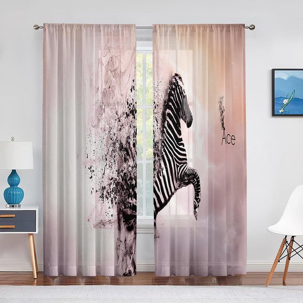 Rodzina Zebr Na Trawie ZwierzęTa Dzikiej Przyrody ZasłOny Tiulowe Do Salonu Kuchni Sypialni Szyfonowe Przezroczyste ZasłOny Woalowe ZasłOny Okienne 1 PCS W100Xh250Cm&Grommet Top-image
