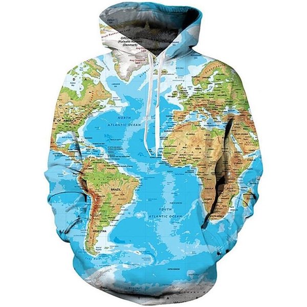 Bluzy Z Nadrukiem Mapy śWiata 3D Dla MężCzyzn, Moda DziecięCa, Streetwear, Bluzy Z Kapturem, Fajne Zimowe Pulowery, Harajuku7, Top Z Kapturem S Blue-image