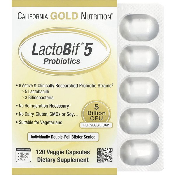 California Gold Nutrition, Lactobif® 5 Probiotyk, 5 MiliardóW Cfu, 120 KapsułEk RośLinnych-image
