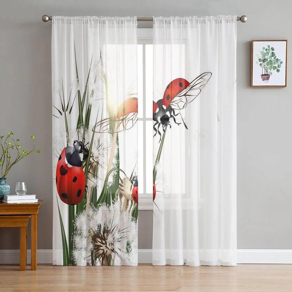 RośLina Szary Dandelion Szyfonowe ZasłOny Do Salonu Sypialni Dekoracja Domu Okno Voiles Tiulowe ZasłOny ZasłOny W135 X H115Cm X1&Rod Pocket-image