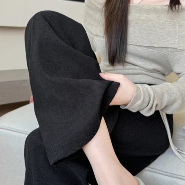 Pantalones De Pierna Ancha Para Mujer En OtoñO E Invierno, Nuevos, De Cintura Alta, Drapeados, Casuales, VersióN Estrecha, De Punto, AlgodóN Y Lana Europeos, De Pierna Recta, Hasta El Suelo XL Gray-image