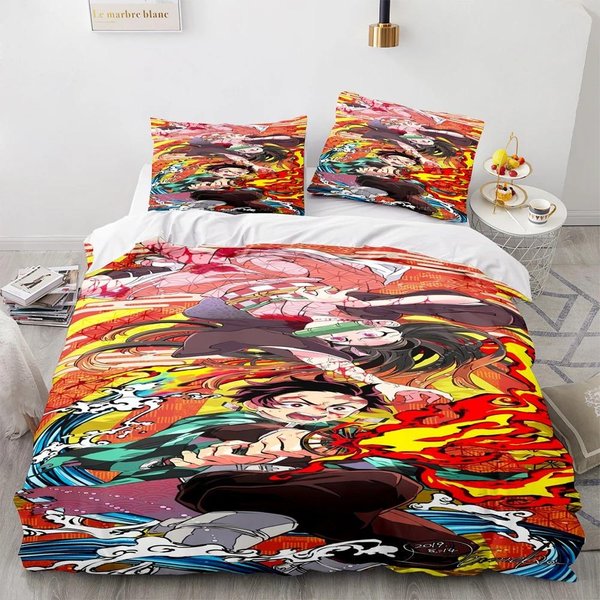 ColeccióN De Ropa De Cama Demon Slayer Individual Twin Full Queen King Size Anime Kawaii ColeccióN De Camas Dormitorio Adulto NiñO Fundas NóRdicas Colecciones 3D 70X133Cm 2Pcs-image