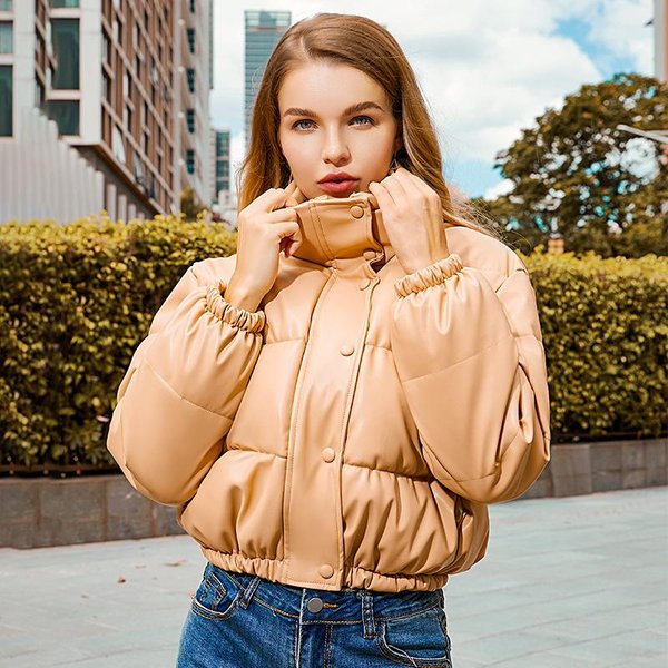 Zimowy KróTki PłAszcz Damski Modny PłAszcz Damski Elegancki Zamek BłYskawiczny Damski M Khaki-image