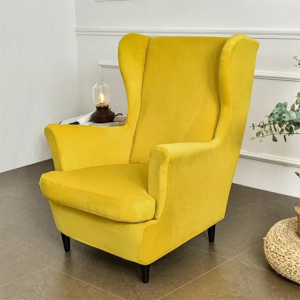 Aksamitny Pokrowiec Na KrzesłO Ze SkrzydełKami Stretch Spandex Pokrowce Na Fotele Zdejmowane Pokrowce Na Sofy Wingback Z Poszewką Na Poduszkę Pokrowiec Na PodnóżEk-image