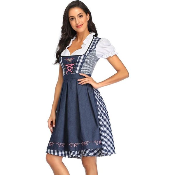 Niemiecka Bawarska Sukienka Dirndl Kostium Na Oktoberfest Kostiumowa PokojóWka Piwa L Niebieski-image