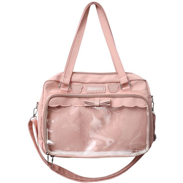 JapońSka Urocza Przezroczysta PłóCienna Itabag Modna DziewczęCa Torba JednoręCzna Student Personalność Torba Na Ramię Z Naszywką Lalka Ita Bag 36X8X26Cm Beige-image