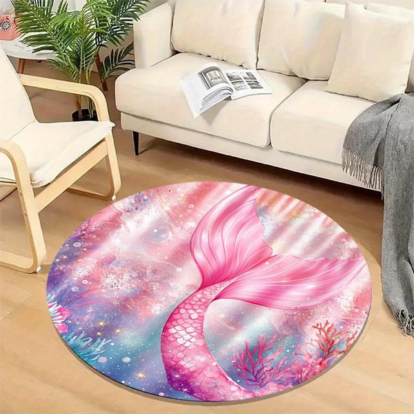 Ogon Syreny Galaktyka OkrąGłY Dywan Flanelowy Podwodna Fantazja Mata PodłOgowa Do Pokoju Dziecka WystróJ Tematyczny KsiężNiczki Dywanik 90Cm-Dia.-image