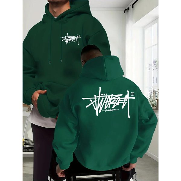Sudadera Holgada Simple De Moda Con Estampado Sudaderas Sudaderas Para Hombre XXL Verde-image