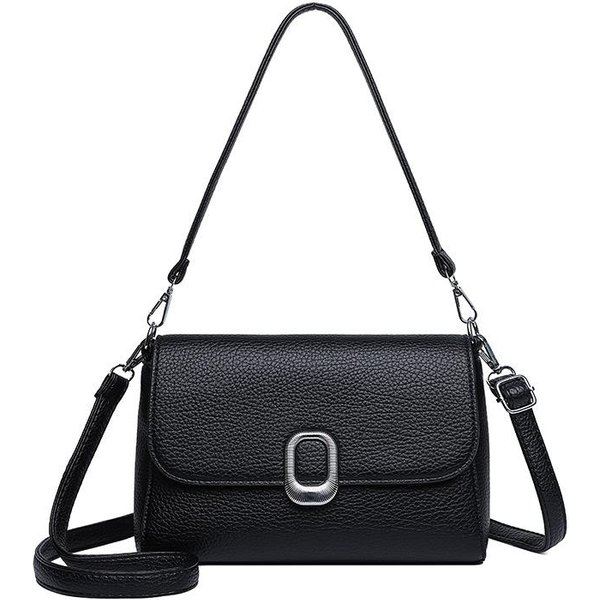 MięKka SkóRzana Torba Crossbody Damska Torba Podpachowa Na Ramię DużA Pojemność Dojazdy MałA Kwadratowa Torba Czarny-image