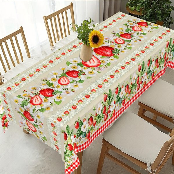 Obrus Z Nadrukiem KwiatóW Truskawek Dekoracja StołU Letnie Owoce Farma Truskawek Obrus Na Stół Kuchenny Jadalniany Dekoracja Weselna Imprezowa 90X140Cm-image