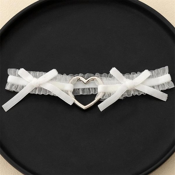 Lolita Koronkowe PodwiąZki Noga Pas Punk Krzyż Serce ŁUk Noga PierśCień Gotycki Elastyczny Dzwon Udo Choker ŁAńCuch Kobiety Bielizna Cosplay Uprząż 1Pc White-image