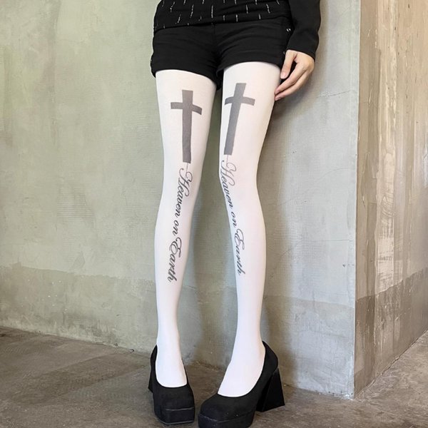 JapońSkie Lolita Jk Rajstopy Muzyczne PońCzochy Damskie Nadruk Nuty Muzyczne Fortepianu Rajstopy PońCzochy SłOdkie Fajne Cienkie Wysokoelastyczne Skarpety One Size White-image