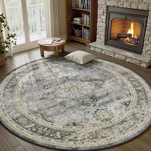 OkrąGłY Dywan Do Salonu Retro Bohemian Dywany Do Sypialni Modna Jasna Luksusowa Wysokiej Klasy Dekoracja Domu Mata Pod Stolik Kawowy Sofę Diameter 180Cm-image