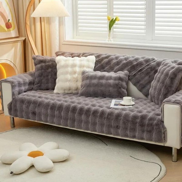 Pluszowy MięKki Pokrowiec Na Sofę Wygodny W KształCie L Zmywalny Pokrowiec Na Kanapę AntypośLizgowy Uniwersalny Pokrowiec Na Sofę Do Salonu Domowego A 70X70Cm 1Pc Gray-image