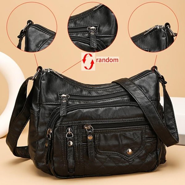 Bolso De Mujer Moderno Con MúLtiples Cremalleras, Bandolera Con MúLtiples Bolsillos Y Costuras Suaves De Piel Vegana, Bolso De Mano Con MúLtiples Bolsillos.-image