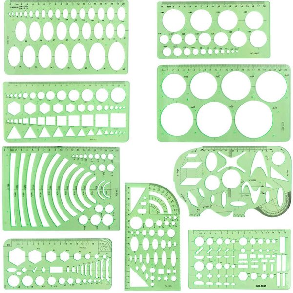 9 Szt. Szablony Do Rysowania Miarki Geometryczne Plastikowe Linijki KreśLarskie Do InżYnierii Budowlanej-image