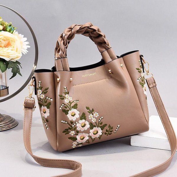 Nuevo Bolso De Mano De Gran Capacidad Con Textura Bordado Simple AtmóSfera Bandolera De Hombro ÚNico Bolso Para Mujer Extranjera . Beige-image