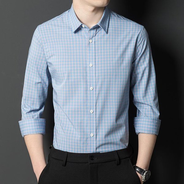 Nueva Camisa De Manga Larga Para Hombre Joven Y De Mediana Edad Casual De Negocios Camisa De Cuadros De Seda Helada AutéNtica Negocios 4XL Gray-image