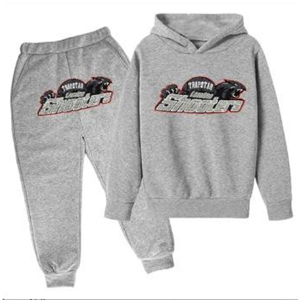 Nowa Bluza Z Kapturem Z Nadrukiem Liter + Spodnie DziecięCy Casualowy Wszechstronny Modny DwuczęśCiowy Zestaw 140Cm Jasny Kolor Szary-image