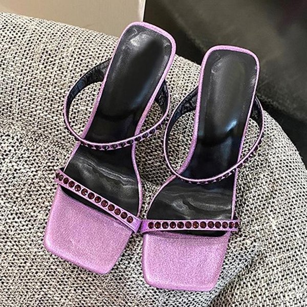 Liyke PúRpura PedreríA Zapatillas Sexy Sandalias Mujer Tacones Altos Mules Moda Verano Slip On Chanclas Fiesta Zapatos De Vestir 40 PúRpura-image