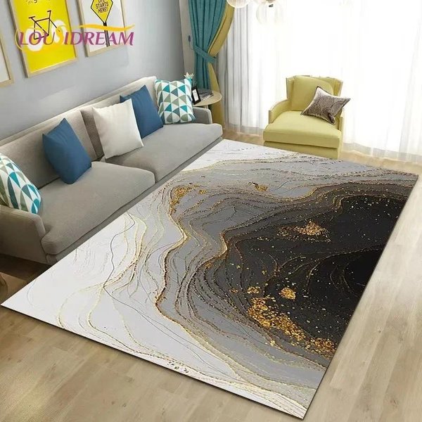 Kolor Niebieski ZłOty BiałY Marmur Dywan Obszarowy DużY Dywanik Dywan Do Salonu Sypialni Sofa Wycieraczka Dekoracja Dzieci AntypośLizgowa Mata PodłOgowa 40X60Cm-Felt-image
