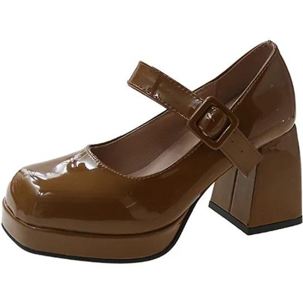 Buty Damskie Lady Mary Jane, Nowe, Na Platformie, Z Kwadratowym Noskiem, Na Grubym Obcasie, 7 Cm, PomarańCzowe, AntypośLizgowe, Damskie, Wysokie Obcasy, DużE Rozmiary, 35-44 43 Black-image