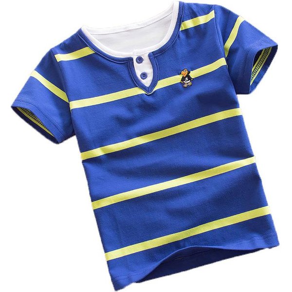 DziecięCa Letnia Odzież DziecięCa T-Shirt Z Czystej BawełNy Z PodwóJnym Dekoltem, OkrąGłYm Dekoltem, KróTkim RęKawem, W Paski 120Cm-image