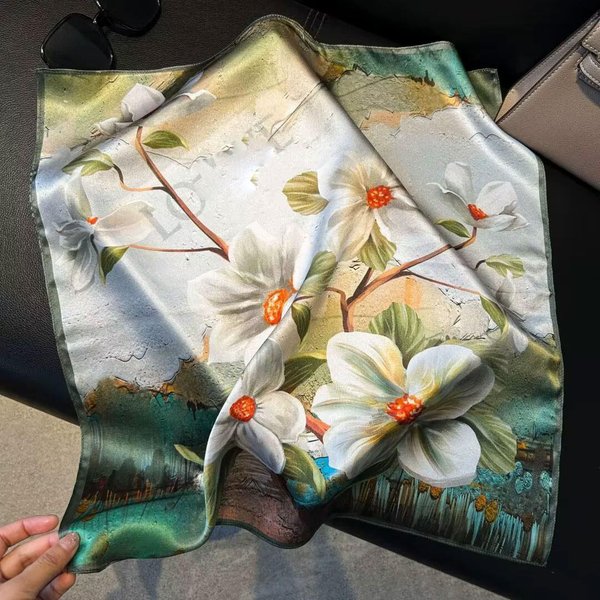 100% Naturalny Prawdziwy Jedwabny Szal Damski Bandana Kwadratowe Szaliki Owinąć Chustka Morwowy Moda Luksus Wysoka Jakość HidżAb Foulard Femme Real Silk 53X53Cm-image