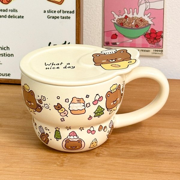 Taza De CeráMica Con Tapa Taza De Agua Para Chica De Aspecto Elegante Para Hogar Regalo De CumpleañOs Souvenir Taza De Café Para Pareja 301-400Ml-image