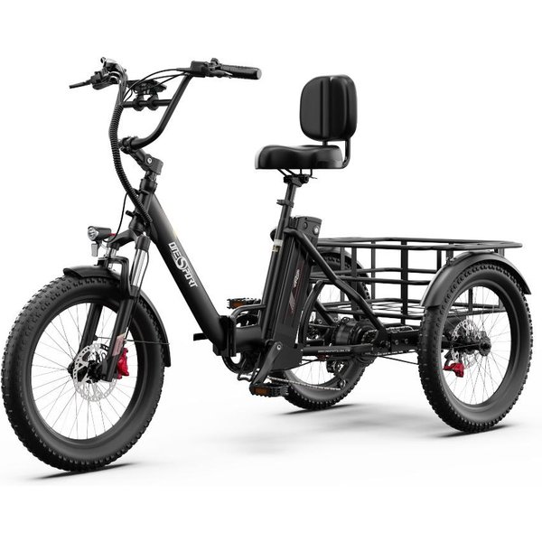 Onesport OT30 Pro Rower Elektryczny TróJkołOwy Dla DorosłYch 500W 48V18AH Elektryczny Rower TróJkołOwy Towarowy Opony 20-Calowe Terenowe E-TróJkołOwiec Miejski E-TróJkołOwiec Towarowy Czarny-image