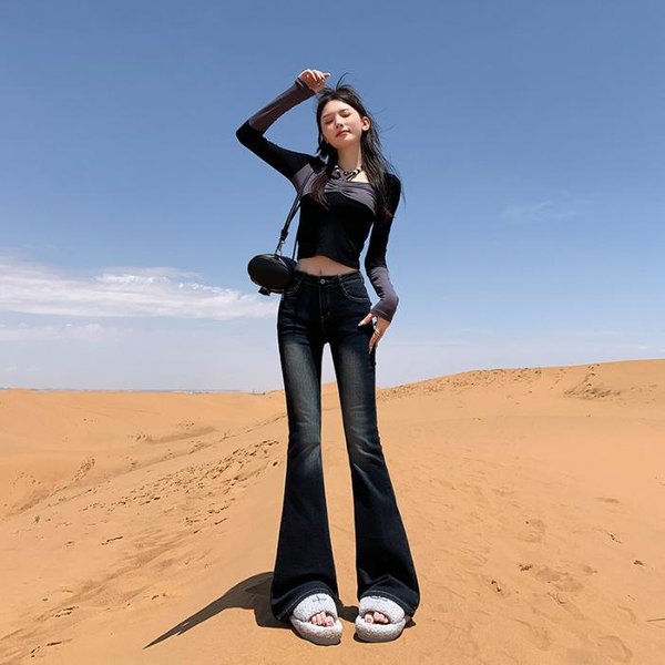 Pantalones De Campana De Cintura Alta Para Mujer En OtoñO Vaqueros Ajustados Para Mujer En OtoñO E Invierno Pantalones De Suelo Pantalones De Herradura Para Mujer En OtoñO 2XL Black-image