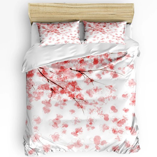 Juego De Ropa De Cama De 3 Piezas Flor Rosa Flor De Cerezo Sakura Textiles Para El Hogar Funda NóRdica Funda De Almohada Juego De Fundas Para Cama NiñO NiñA Adolescente EU Single(135X200Cm) White-image