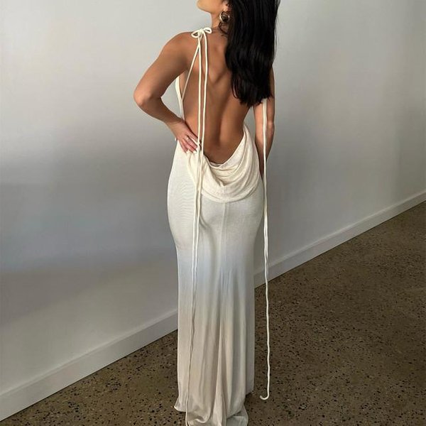 Vestido Largo Sin Espalda, Vestido Ajustado Con Tirantes Finos Naranja Sexy Para Mujer, Vestido Largo De Fiesta Y Playa Para Verano S-image