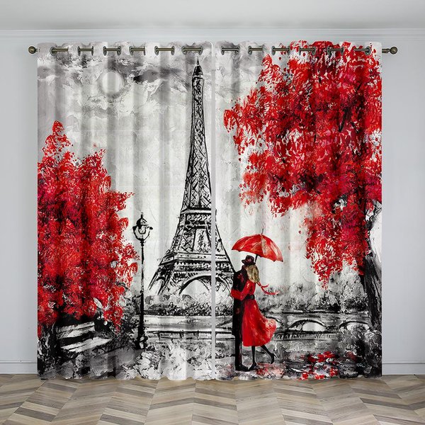 Pariss Landmarks WieżA Eiffla Para ZasłOn Do Salonu Sypialni Kuchni ZasłOny Dekoracje Okienne 100W160H(Cm)40X63In&Grommet Top-image