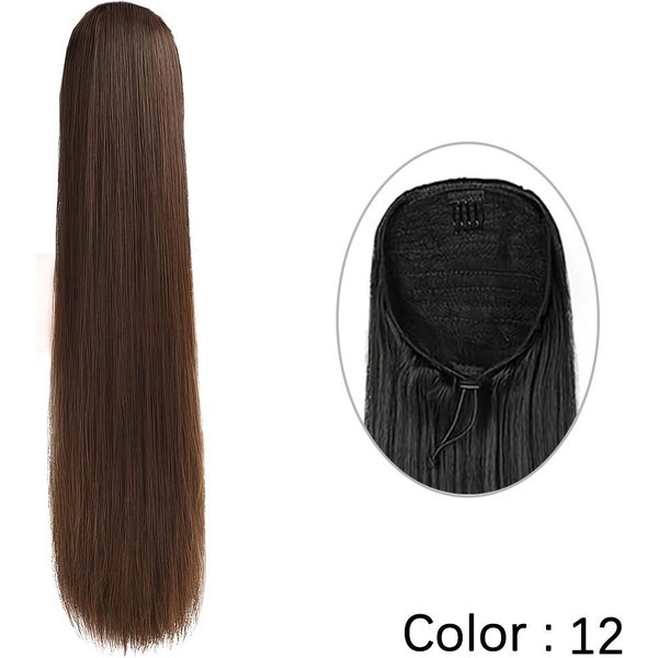 Miss WIG Syntetyczny DłUgi Prosty Kucyk Sznurkiem KońSki Ogon Doczepiane WłOsy Dla Kobiet żAroodporne Sztuczne WłOsy 70Cm Black-image