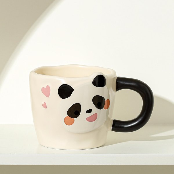 Niszowy Kubek Panda Z Wysokiej WartośCi Reliefowej FiliżAnka Do Picia Wody RęCznie Robiony Kubek Ceramiczny Kreatywny Domowy Kubek Do Kawy Mleka 301-400Ml-image