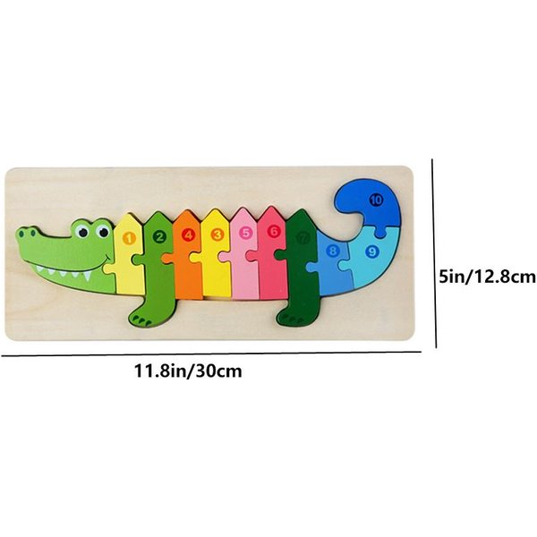 Rompecabezas De Madera Rectangular Para NiñOs, PatróN De Animales VehíCulos Rompecabezas De Madera Coloridos Numerados Para NiñOs PequeñOs, Juguetes Educativos De Aprendizaje Beige-image