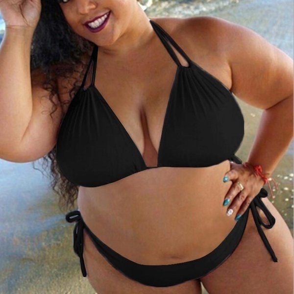 Kobiety DużY Rozmiar, Jednolity Kolor, Paski WisząCe Na Szyję Bikini, Podzielony StróJ KąPielowy, StróJ KąPielowy! XXL-image