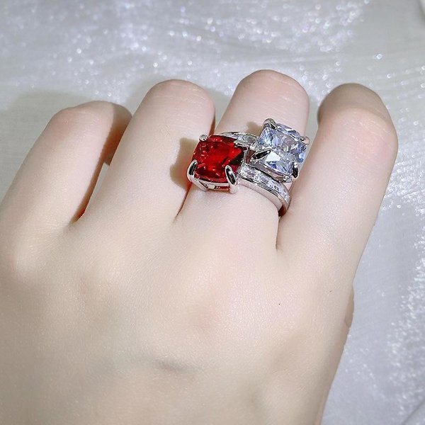 Anillo Cuadrado De Corte Princesa De Alta DefinicióN Plateado Moda Circonio Rosa Moissanita Apertura Anillo De Mujer Fiesta Regalo De CumpleañOs Resizable Gray-image
