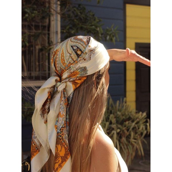 Wiosenny Jedwabny Satynowy Szalik Damski Foulard Femme Chusta Na Szyję Elegancka Kwiatowa Bandana Opaski Na GłOwę Foulard Damski Szalik 90X90CM Brown-image