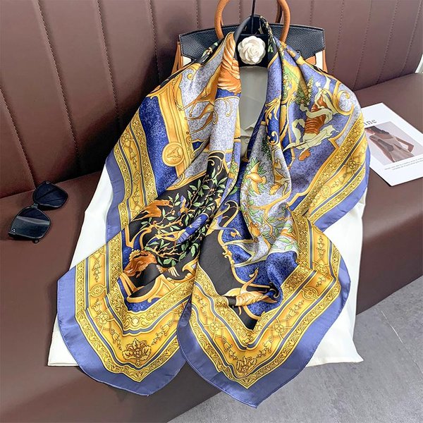 110X110Cm Damski Jedwabny Kwadratowy Szalik HidżAb Kobiecy WzóR Drukuj Damski Szal Owija Foulard Opaski Na GłOwę Bufanda DużA Bandana Luksusowa 110X110Cm Black-image