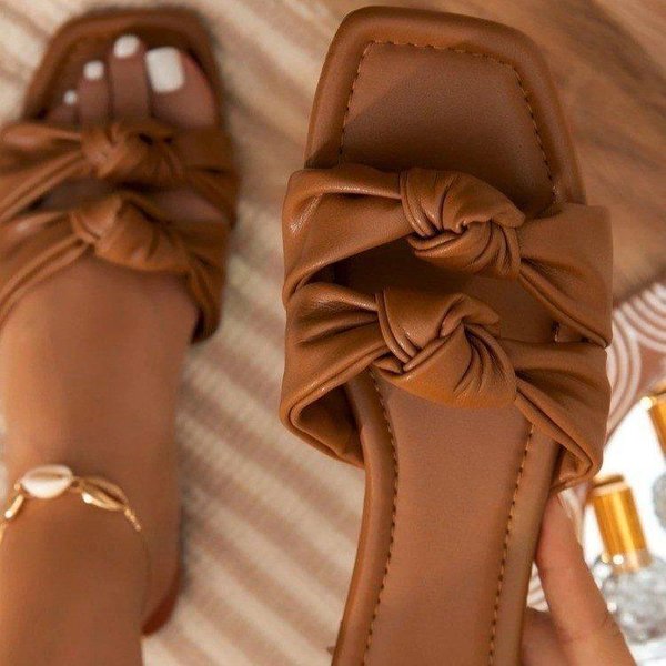 Letnie SandałY Damskie Outdoor Plus Rozmiar 43 Z WystająCym Palcem PłAskie Kapcie Damskie Buty Kwadratowe Z Kokardą PlażOwe Damskie Buty 39-image