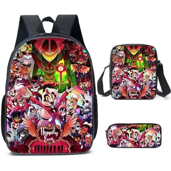 Hazbin Hotel Anime Juego De 3 Piezas Mochila Estudiante Bolso De Hombro Escolar NiñOs Linda Mochila De Viaje Regalo De CumpleañOs Para NiñOs-image